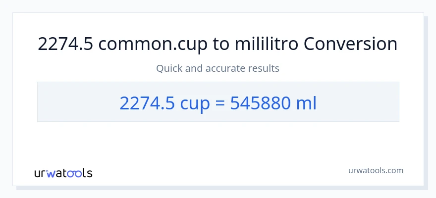 2274.5 mga tasa patungong mga mililitro na conversion