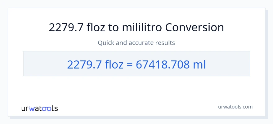 2279.7 mga onsa ng likido patungong mga mililitro na conversion