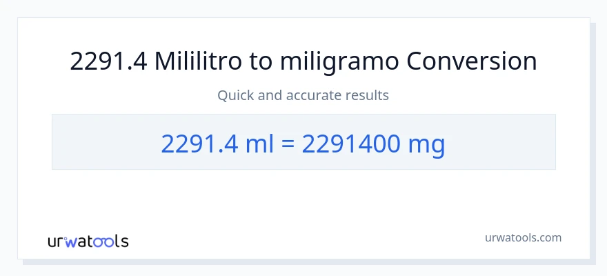 2291.4 mga mililitro patungong miligramo na conversion