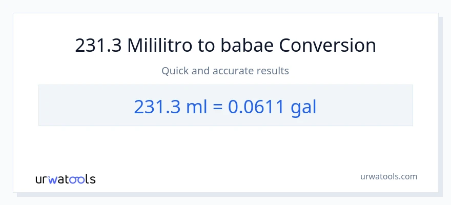 231.3 mga mililitro patungong Mga galon na conversion