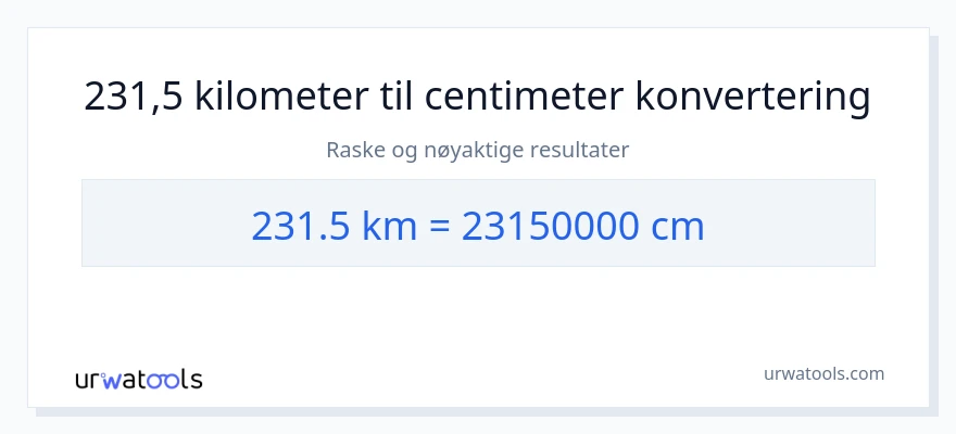 231.5 kilometer til Centimeter konvertering