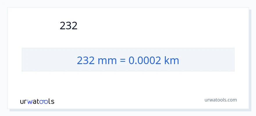 232 મિલીમીટર થી કિલોમીટર રૂપાંતર