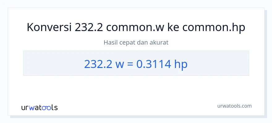 Konversi 232.2 watt ke daya kuda