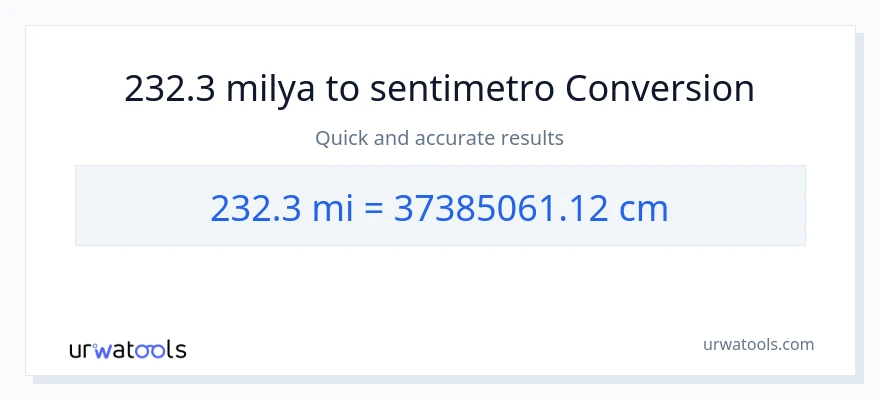 232.3 milya patungong Mga Sentimetro na conversion