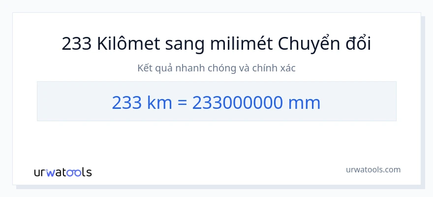 Chuyển đổi 233 kilômét sang milimét
