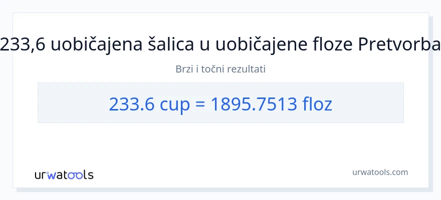 Konverzija od šalice do tekuće unce: 233.6