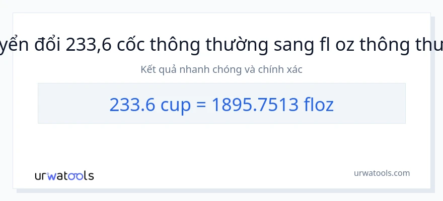 Chuyển đổi 233.6 cốc sang ounce chất lỏng