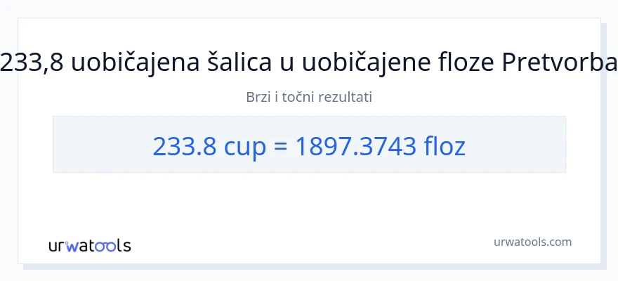 Konverzija od šalice do tekuće unce: 233.8