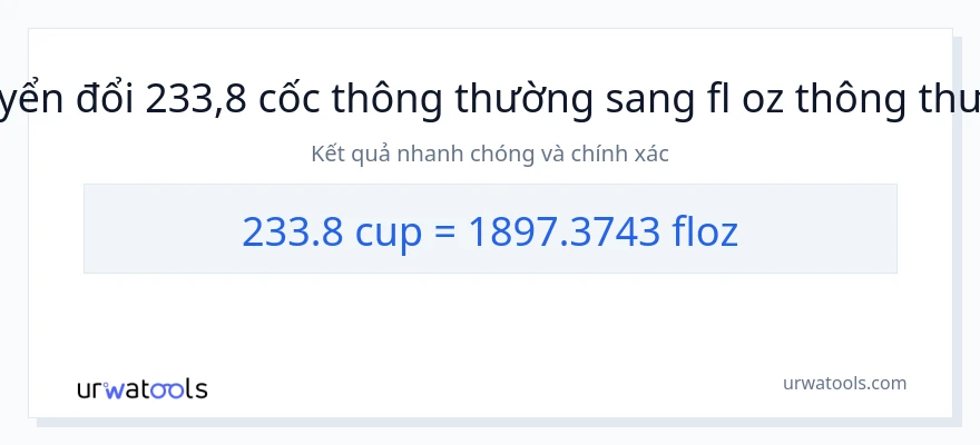 Chuyển đổi 233.8 cốc sang ounce chất lỏng