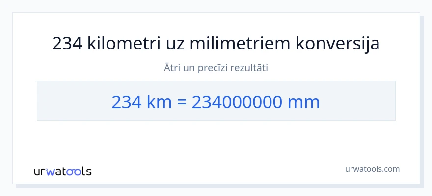 234 kilometri uz milimetri konversiju