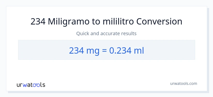 234 miligramo patungong mga mililitro na conversion