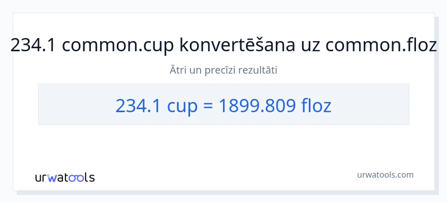 234.1 krūzes uz šķidruma unces konversiju