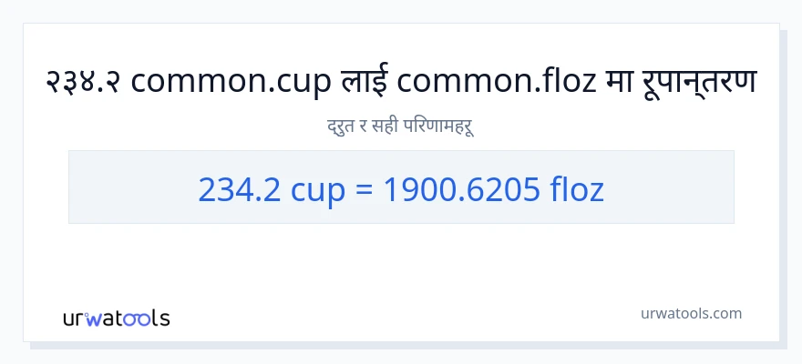234.2 कपहरू बाट तरल पदार्थ औंस सम्म रूपान्तरण