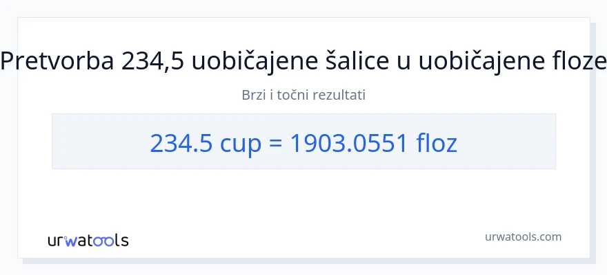 Konverzija od šalice do tekuće unce: 234.5