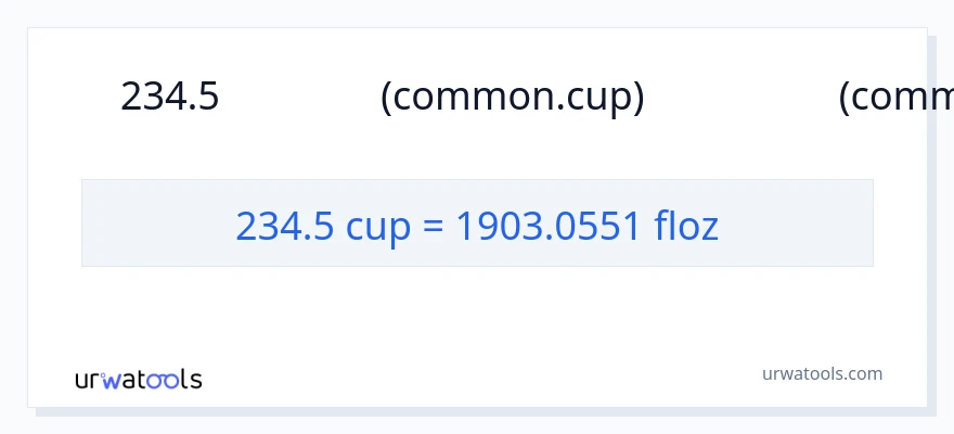 การแปลง 234.5 ถ้วย เป็น ออนซ์ของเหลว