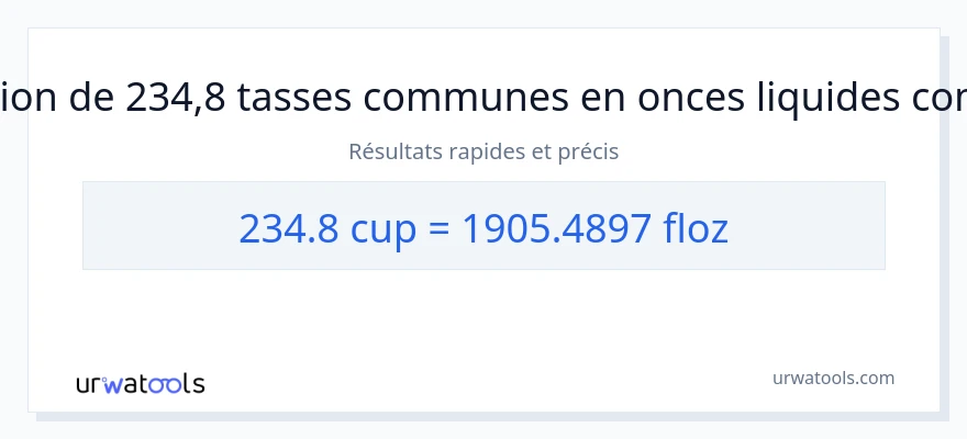 Conversion 234.8 tasses vers onces liquides