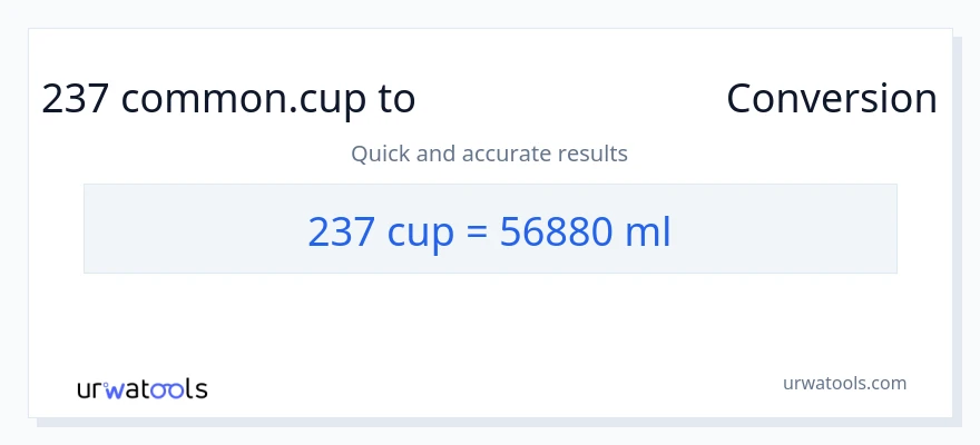 237 കപ്പുകൾ ൽ നിന്ന് മില്ലിലിറ്റർ ലേക്ക് പരിവർത്തനം