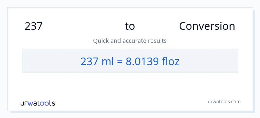 237 മില്ലിലിറ്റർ ൽ നിന്ന് ദ്രാവക ഔൺസ് ലേക്ക് പരിവർത്തനം