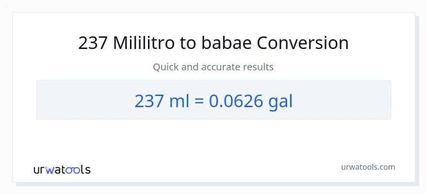 237 mga mililitro patungong Mga galon na conversion