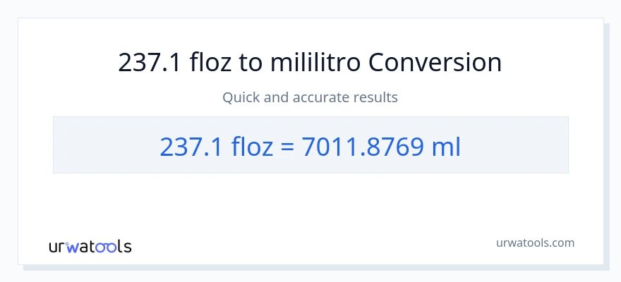 237.1 mga onsa ng likido patungong mga mililitro na conversion