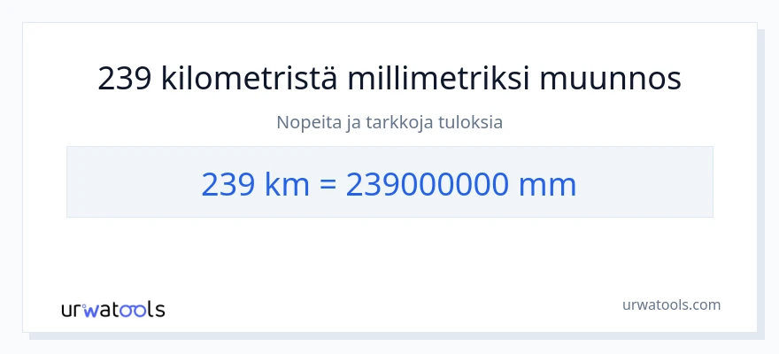 239 kilometrejä - millimetrit muunnos