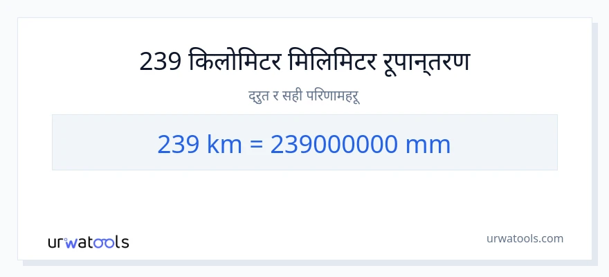 239 किलोमिटर बाट मिलिमिटर सम्म रूपान्तरण