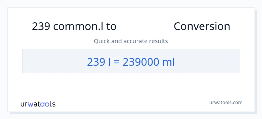 239 Liters થી મિલીલીટર રૂપાંતર