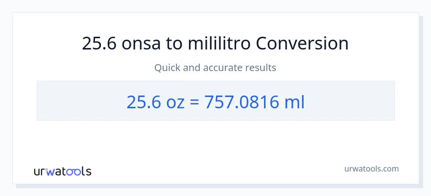 25.6 Mga onsa patungong mga mililitro na conversion