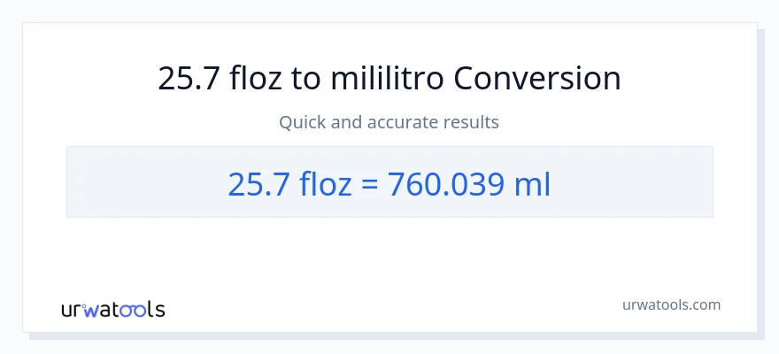25.7 mga onsa ng likido patungong mga mililitro na conversion