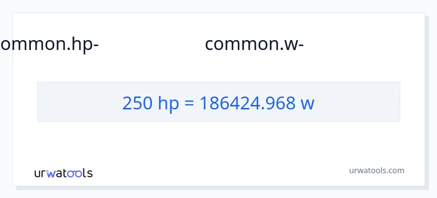 250 കുതിരശക്തി ൽ നിന്ന് വാട്ട്സ് ലേക്ക് പരിവർത്തനം