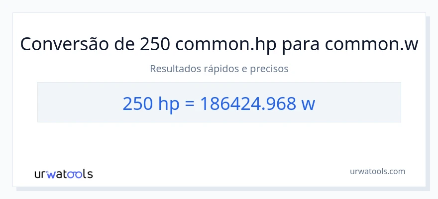 Conversão de 250 cavalos de potência para watts