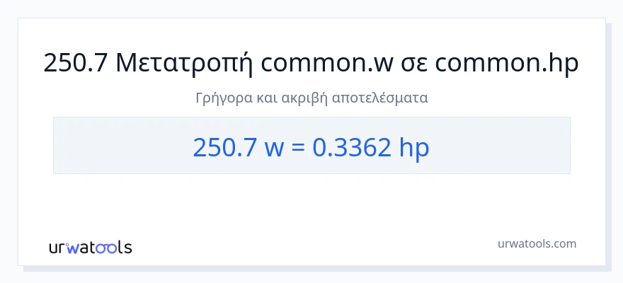 Μετατροπή 250.7 βατ σε ιπποδύναμη