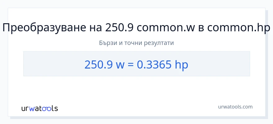 250.9 конверсия от ватове до конски сили