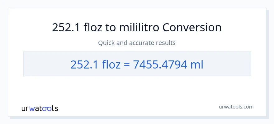 252.1 mga onsa ng likido patungong mga mililitro na conversion