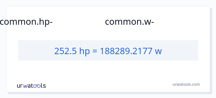 252.5 കുതിരശക്തി ൽ നിന്ന് വാട്ട്സ് ലേക്ക് പരിവർത്തനം