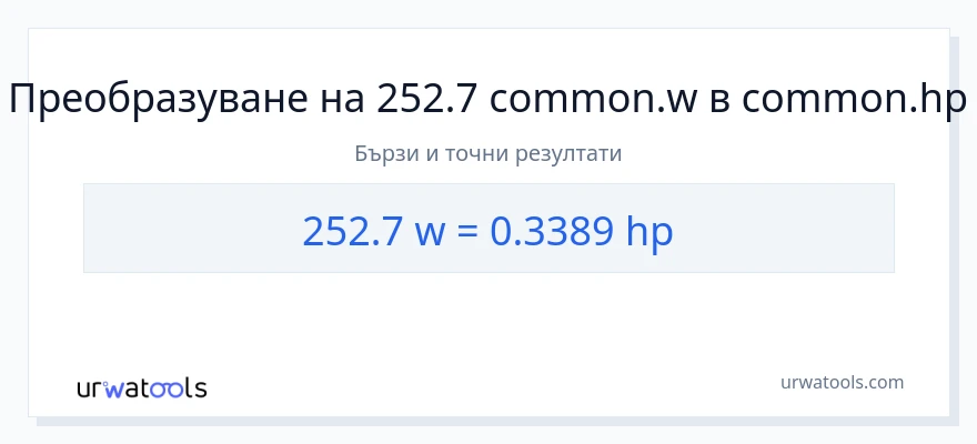 252.7 конверсия от ватове до конски сили