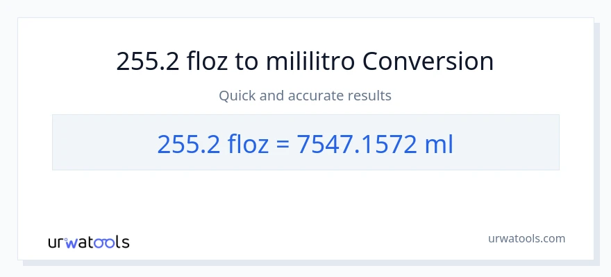 255.2 mga onsa ng likido patungong mga mililitro na conversion