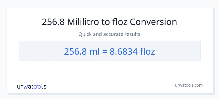256.8 mga mililitro patungong mga onsa ng likido na conversion