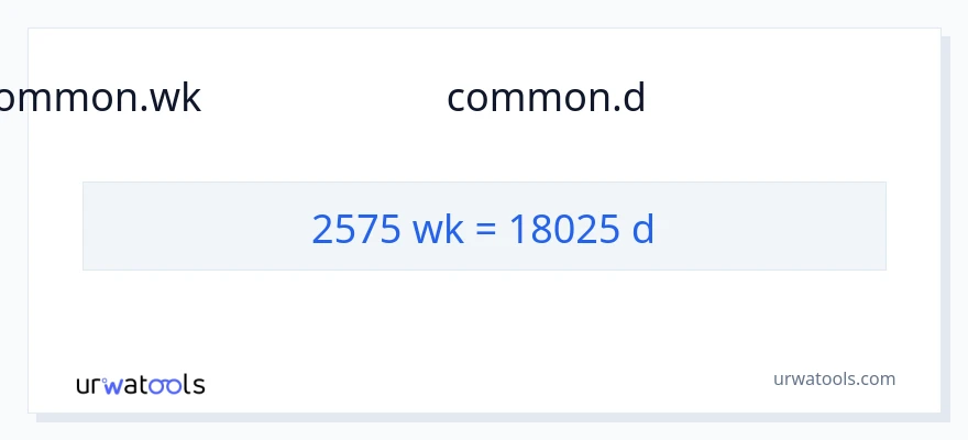 2575 ആഴ്ചകൾ ൽ നിന്ന് ദിവസങ്ങളിൽ ലേക്ക് പരിവർത്തനം