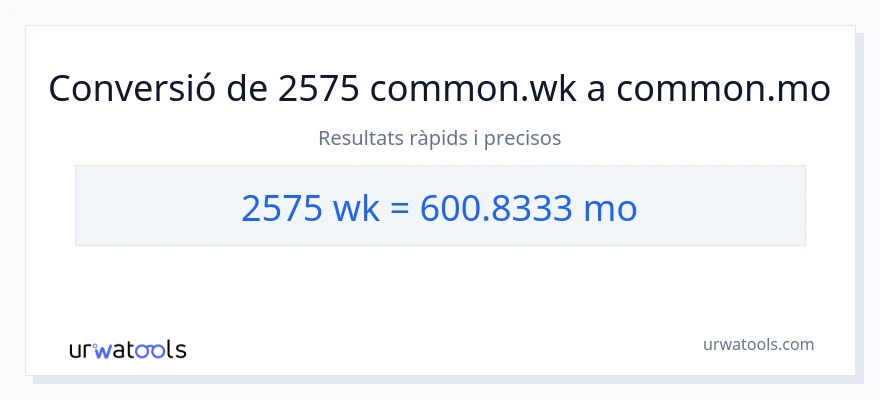 Conversió de 2575 setmanes a mesos