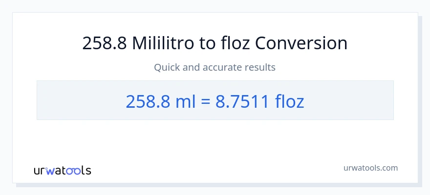 258.8 mga mililitro patungong mga onsa ng likido na conversion