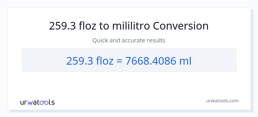 259.3 mga onsa ng likido patungong mga mililitro na conversion
