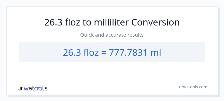 26.3 flydende ounces til milliliter konvertering