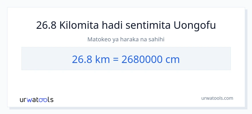Ubadilishaji wa 26.8 kilomita hadi Sentimita