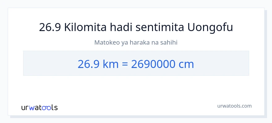 Ubadilishaji wa 26.9 kilomita hadi Sentimita