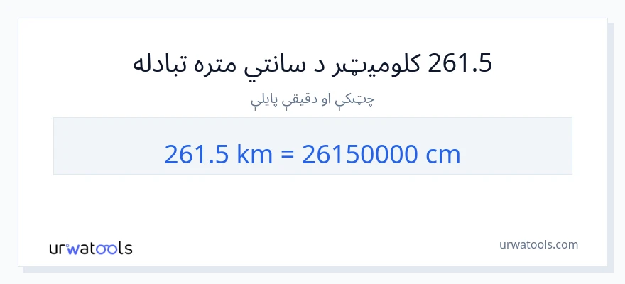 261.5 کیلومتره ته سانتي متره بدلون
