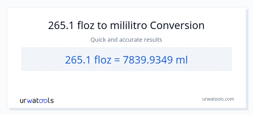 265.1 mga onsa ng likido patungong mga mililitro na conversion