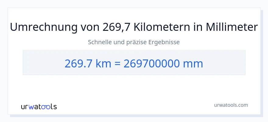 269.7 Kilometer zu Millimeter Umwandlung