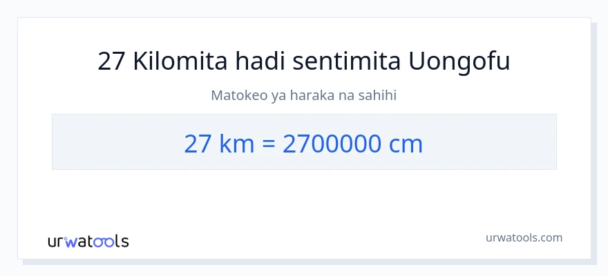 Ubadilishaji wa 27 kilomita hadi Sentimita