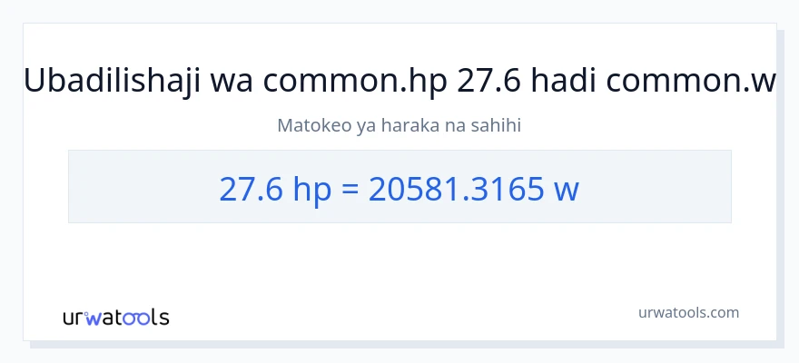 Ubadilishaji wa 27.6 farasi hadi wati